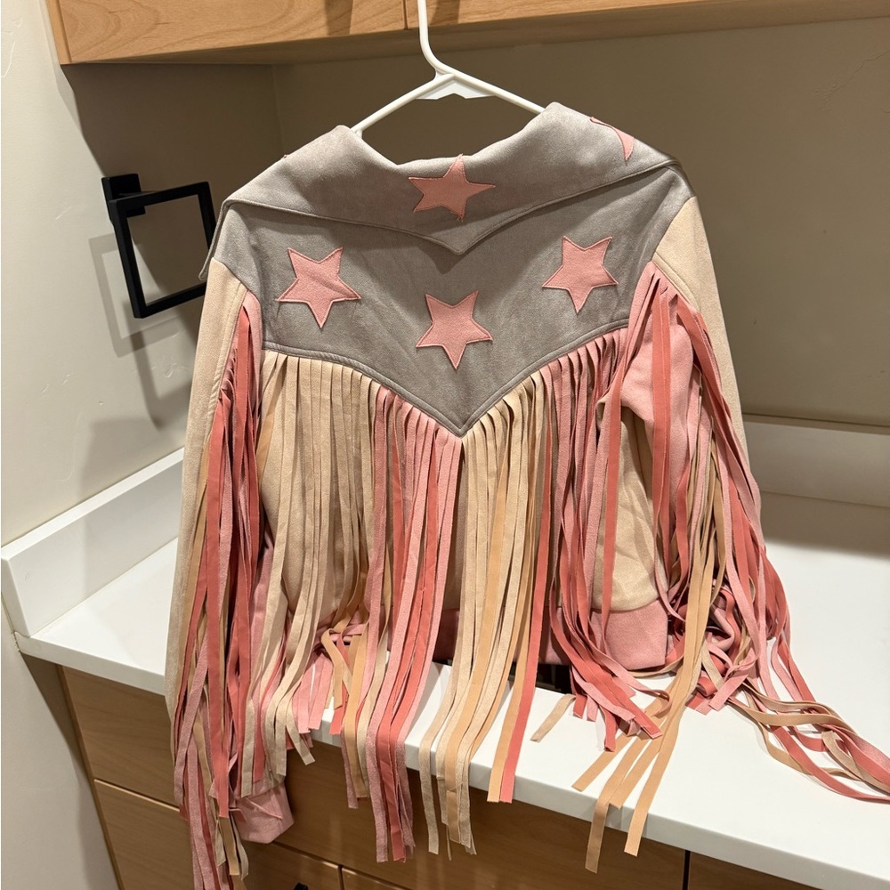 Cowgirl Kim Women's Fringe Jacket - Pink and Tan - Picture 2 of 3